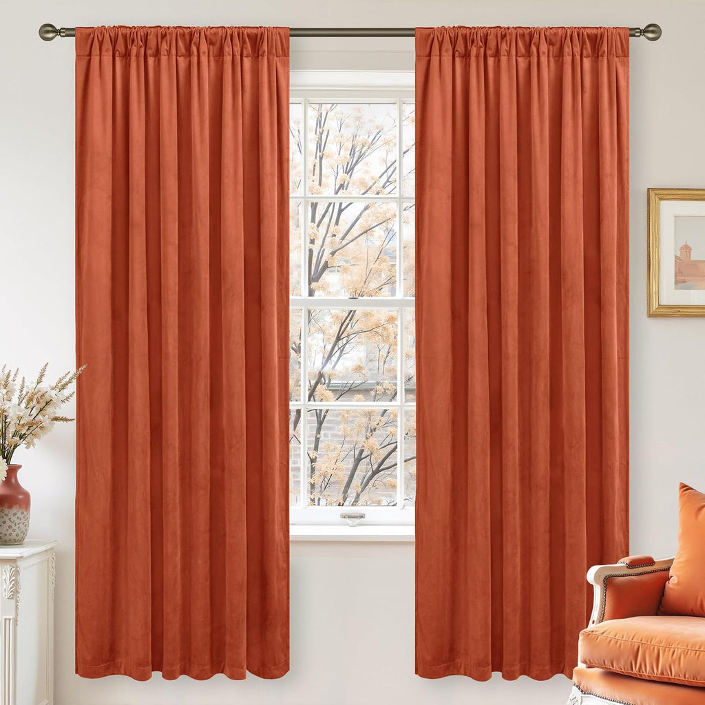 Lamit Terracotta Velvet Curtains 72 Inch for Living Room, Rust Fall Decor Room Darkening Panels for Farmhouse Thermal Noise Reducing Bedroo…