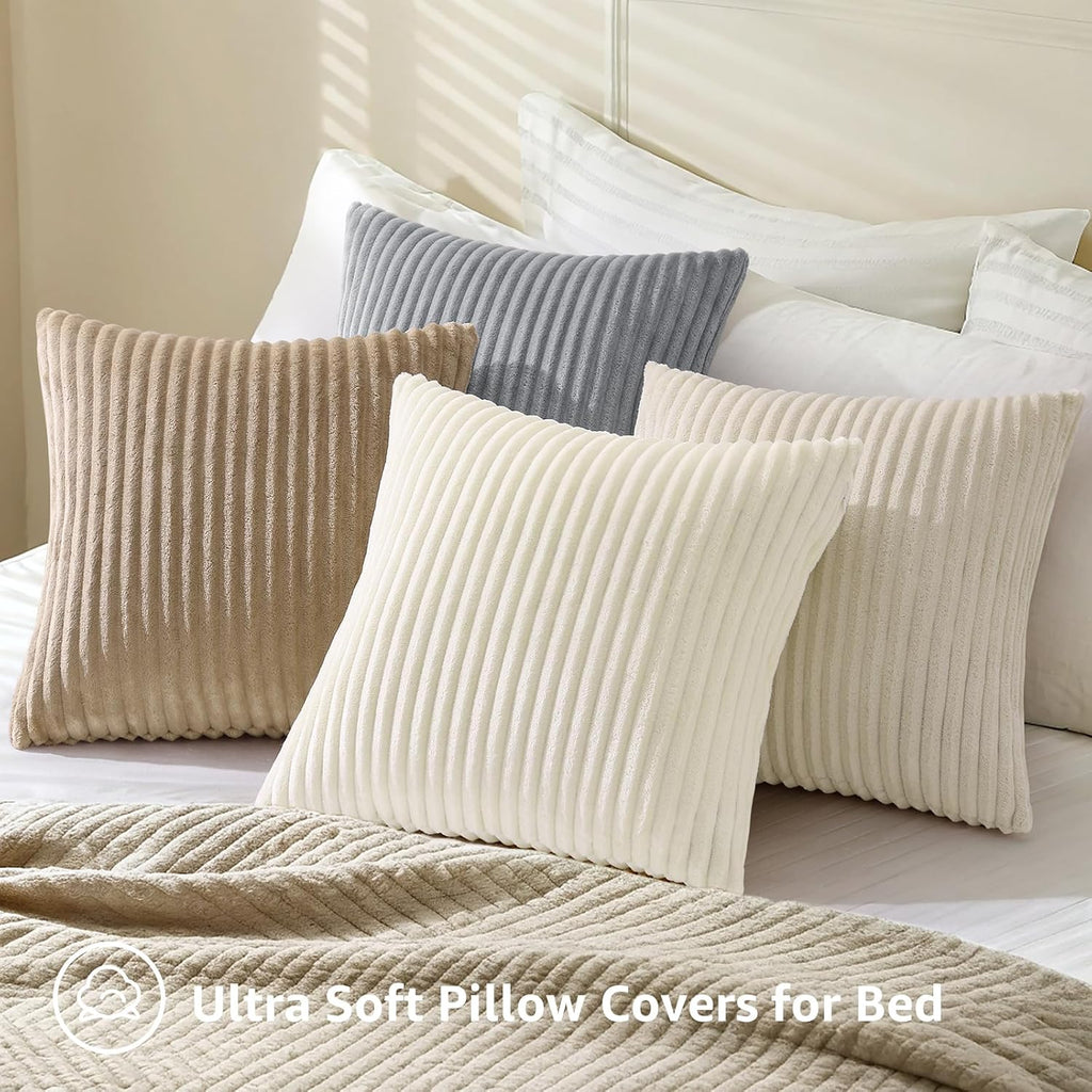 SimmoreHomeDecor Simmore Decorative Throw Pillow Covers 26x26 Set of 2, Soft Natural Plush Flannel Double-Sided Fluffy Couch Euro Sham Pill…