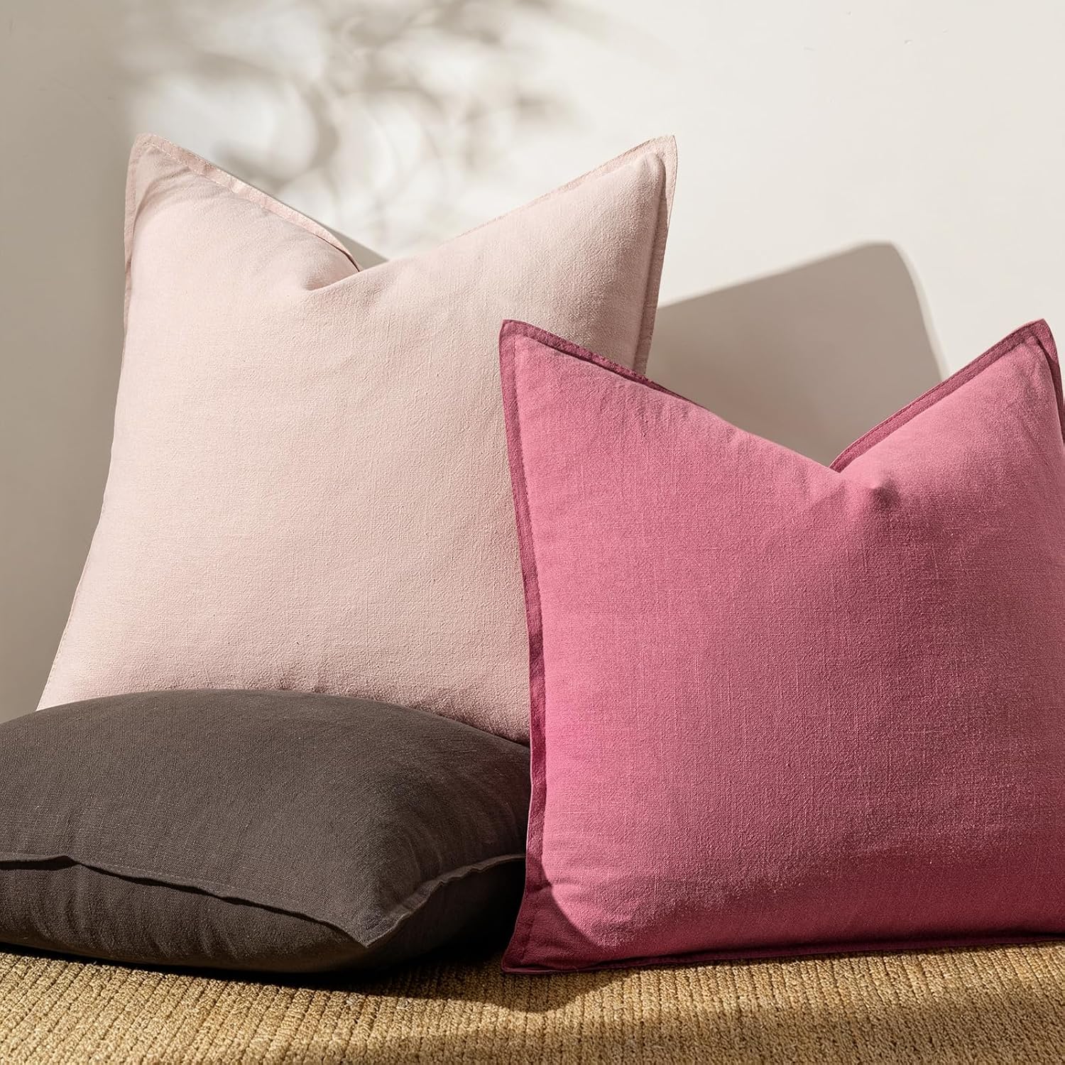 Anroduo Pack of 2 Decorative Linen Pillow Covers Dusty Rose Neutral Farmhouse Boho Soild Cushion Case Soft Accent Pillowcase for Couch Sofa…