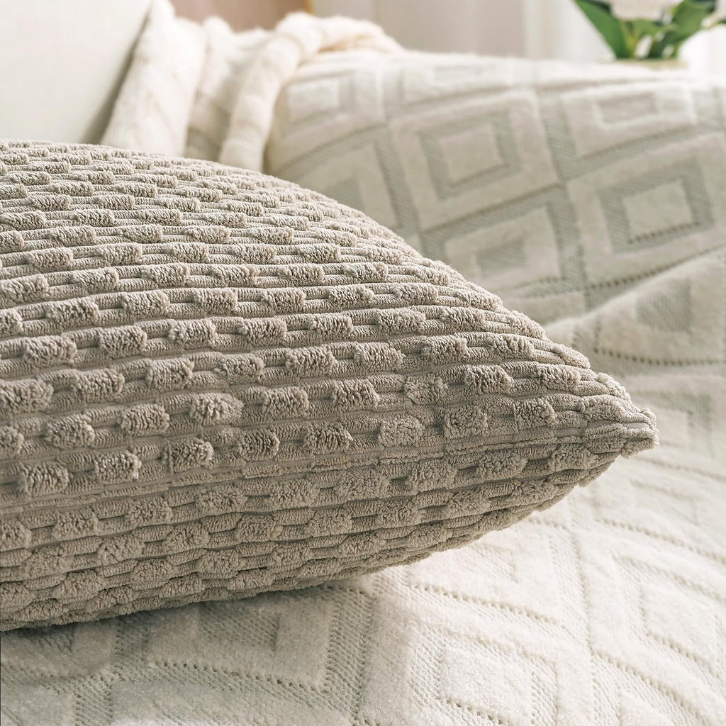 Cozoomy Set of 4 Taupe Decorative Throw Pillow Covers 16x16 Inch Corduroy Pillow Covers for Bed Couch Sofa Living Room Soft Square Cushion…