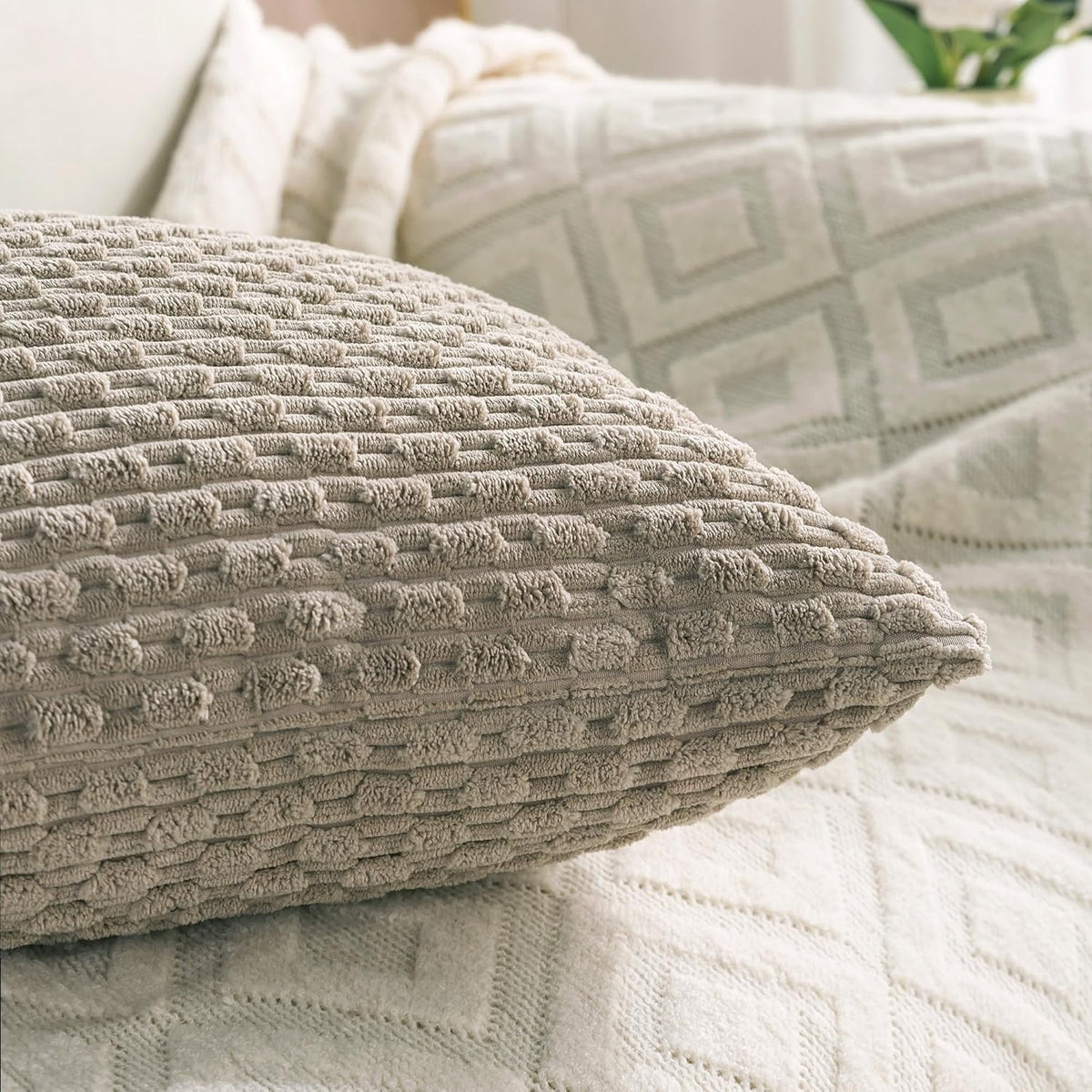 Cozoomy Set of 4 Taupe Decorative Throw Pillow Covers 20x20 Inch Corduroy Pillow Covers for Bed Couch Sofa Living Room Soft Square Cushion…