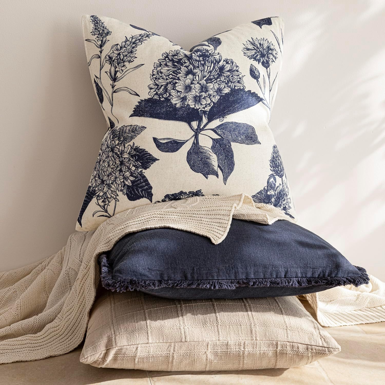 Foindtower Set of 2 Linen Floral Vintage Throw Pillow Covers Neutral Accent Print Decorative Cozy Cushion Covers Farmhouse Boho Home…