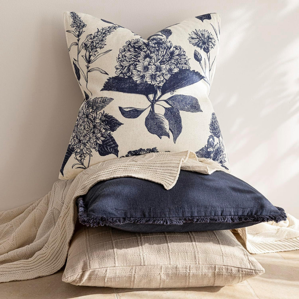Foindtower Set of 2 Linen Floral Vintage Throw Pillow Covers Neutral Accent Print Decorative Cozy Cushion Covers Farmhouse Boho Home…