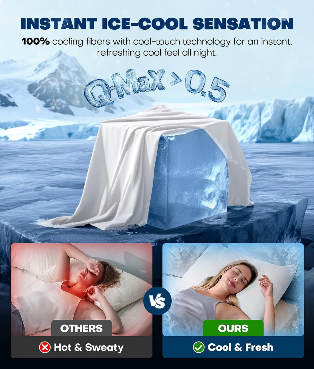 Rifens Ultra-Chill Cooling Pillowcase Set of 2 for Hot Sleepers, Softer Than Silk Pillow Cases for Protecting Hair & Skin, Breathable Bed P…