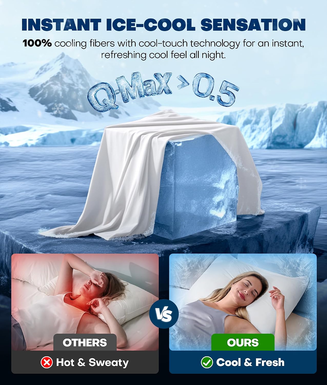 Rifens Ultra-Chill Cooling Pillowcase Set of 2 for Hot Sleepers, Softer Than Silk Pillow Cases for Protecting Hair & Skin, Breathable Bed P…
