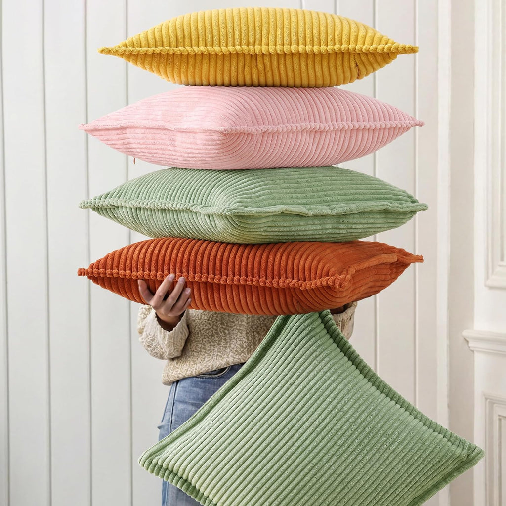 decorUhome Summer Corduroy Pink Throw Pillow Covers 20x20 Set of 2 Decorative Soft Boho Farmhouse Couch Pillow Covers for Living Room Bed S…
