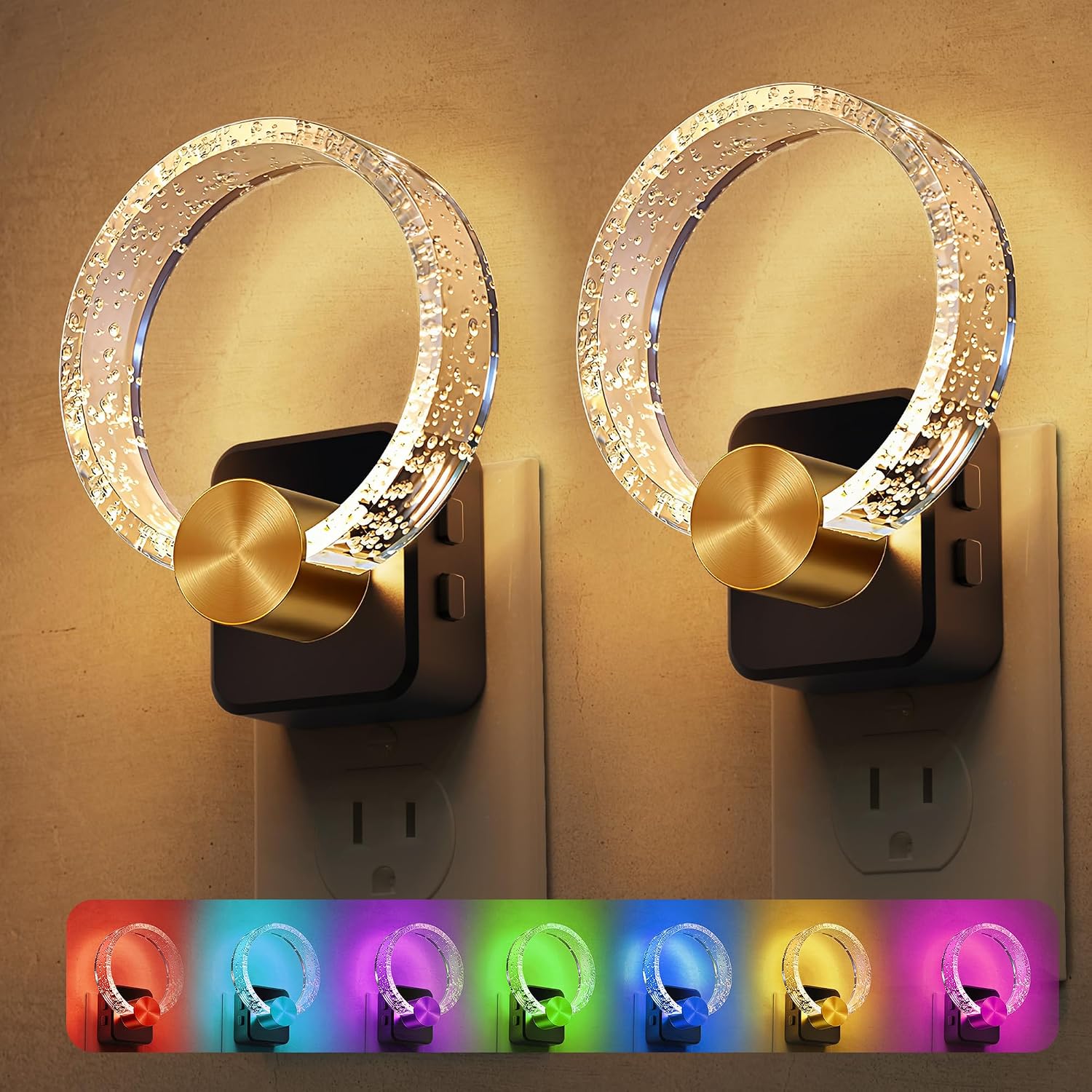 L LOHAS LED Night Lights Plug into Wall, Changing RGB Night Light with Dusk to Dawn Sensor, 180° Rotatable Bubble Nightlight Plug in Wall…