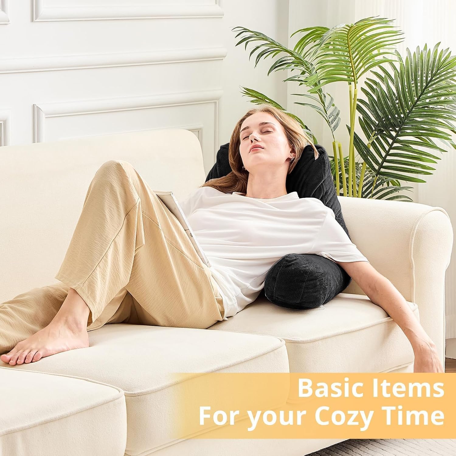 Sasttie Reading Pillow, Velvet Back Pillow for Bed Sitting Up, Adult Back-Rest Support Cushion with Arms for Sit Up on Couch, Sofa, and…