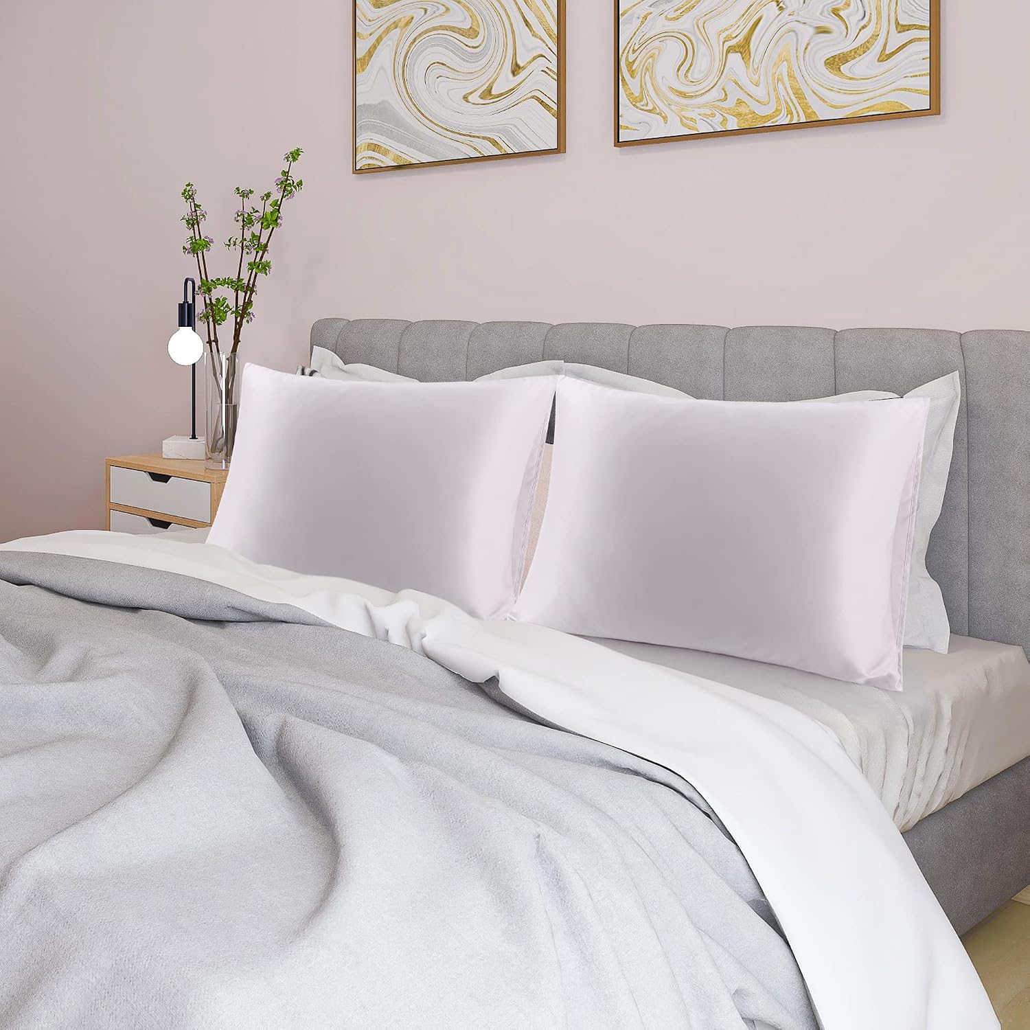uxcell 2 Pack Silk Satin Pillowcase for Hair and Skin, Cool, Silky, Soft Breathable Pillow Cases Standard Size 20x26 Inch Sateen Pillowcase…