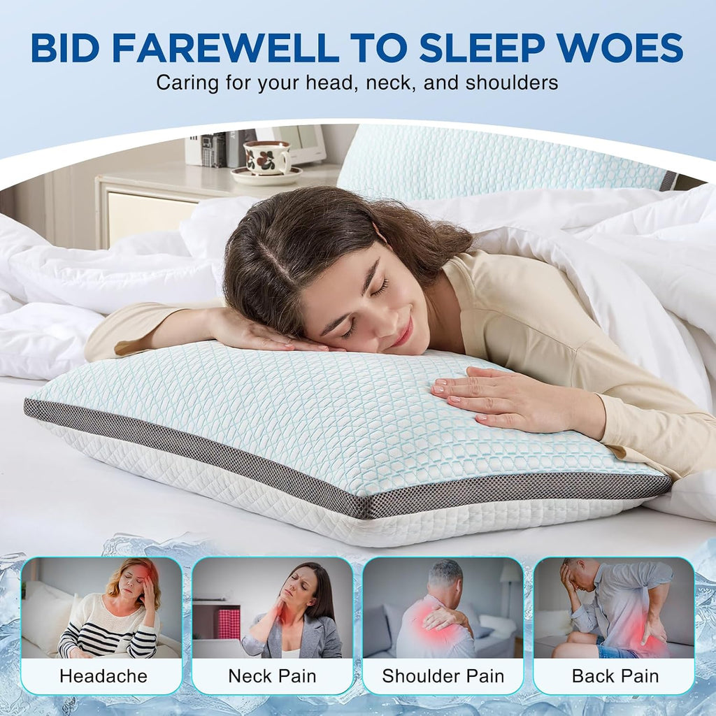 Baskbed Cooling Pillows Queen Size Set of 2, Shredded Memory Foam Pillows 2 Pack, Bed Pillow for Hot Sleepers Adjustable Firm Pillow for Si…