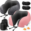 ExploreBliss Travel Pillow, 2 Pack Travel Pillows for Sleeping Airplane, Neck Pillow Airplane, Memory Foam Neck Pillow Set with Eye Mask, E…