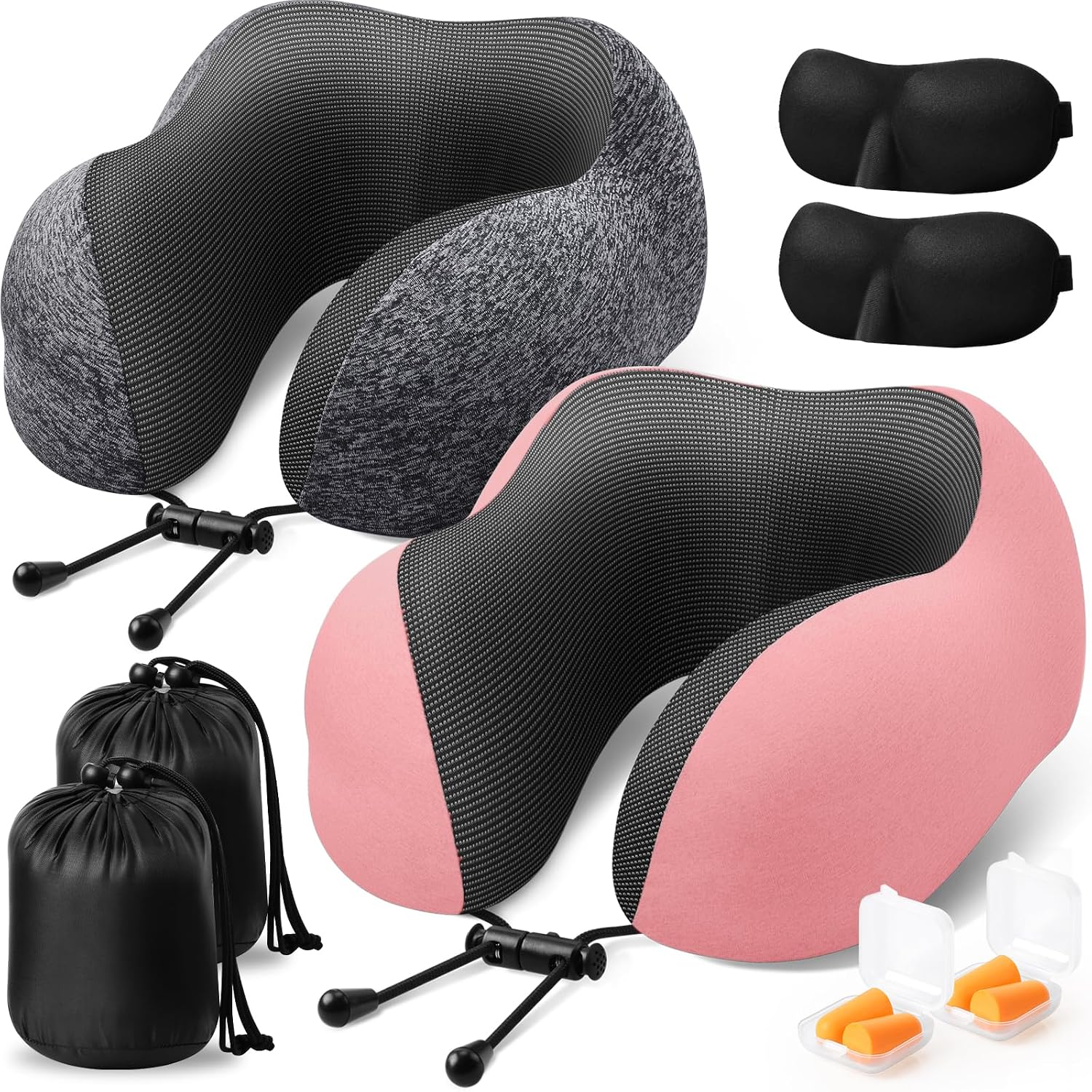 ExploreBliss Travel Pillow, 2 Pack Travel Pillows for Sleeping Airplane, Neck Pillow Airplane, Memory Foam Neck Pillow Set with Eye Mask, E…