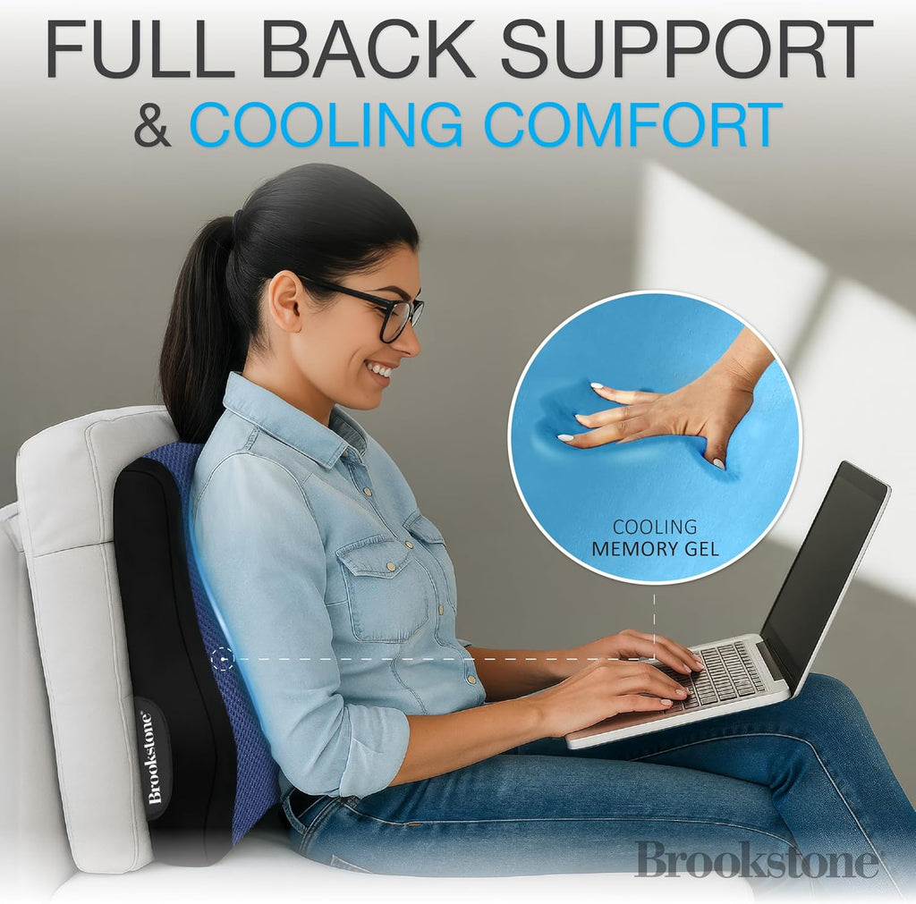 Brookstone BK1172 - Luxurious Back Support Pillow for Office Chairs and Cars, Lumbar Cushion with Premium Grade Memory Foam with Cooling…