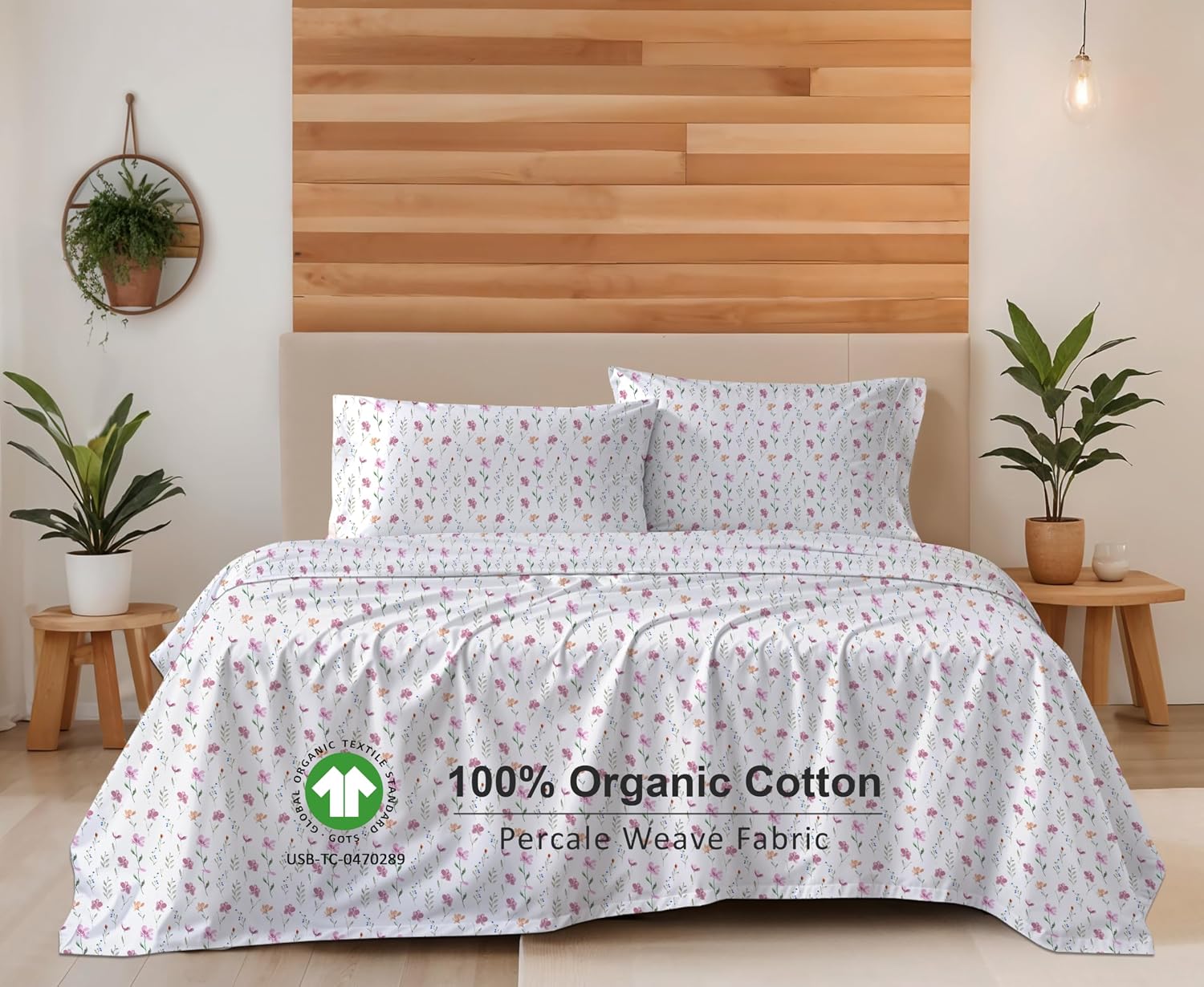 Ruvanti 100% Cotton Organic Percale Sheets Full Size – Crisp Cooling Bed Sheets for Hot Sleepers, Deep Pocket 15”, Soft Peach Finish, Breat…