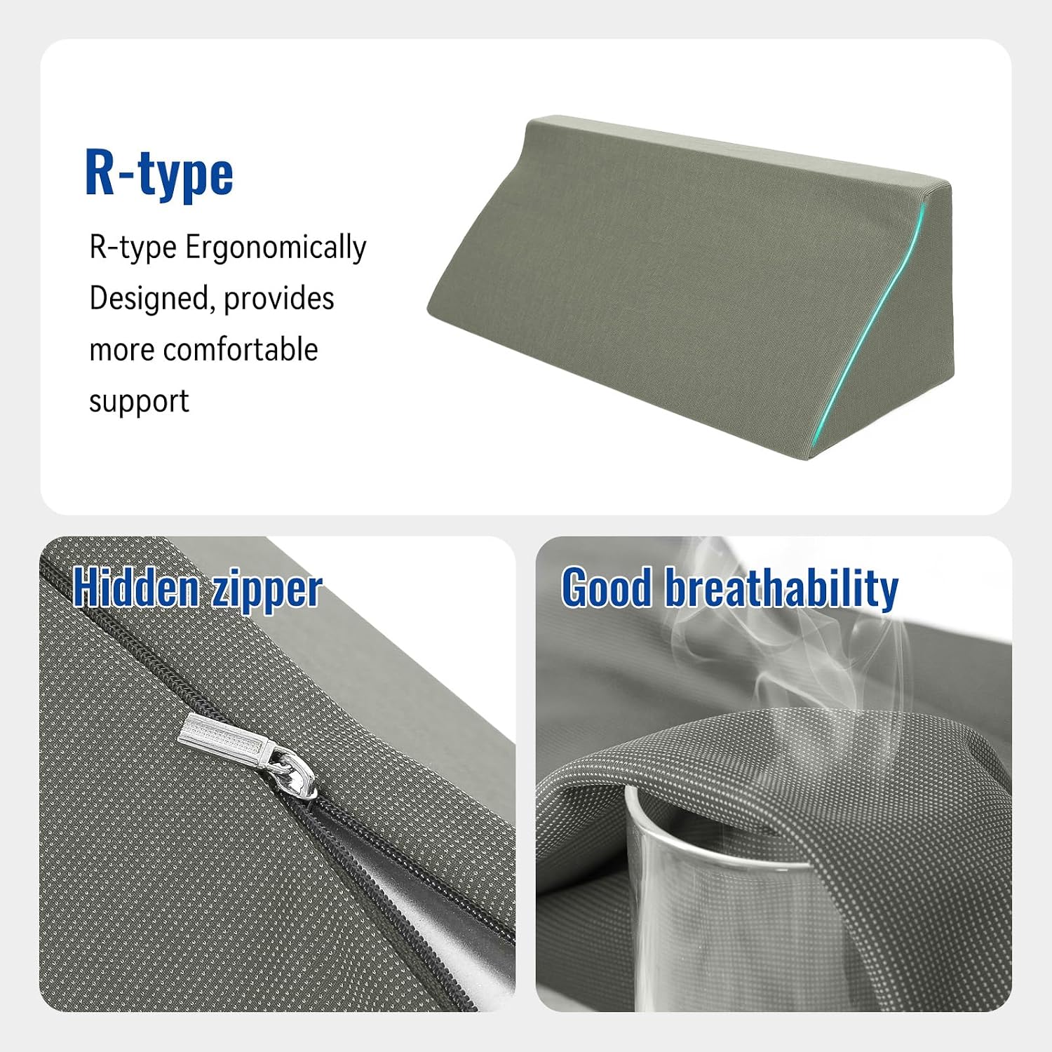 Fanwer 24in Bed Wedge Pillow for Sleeping Body Position Wedges Back Positioning Elevation Pillows Blue Pray Case Pregnancy Bedroom…