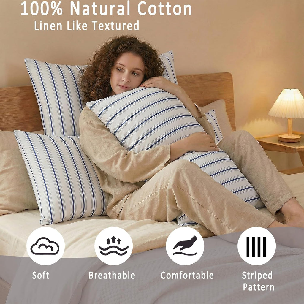 Merryword Standard Size Pillowcases, 100% Cotton Pillow Cases, Blue and White Striped Pillowcases, Soft Breathable Wide Stripes Pillow Cove…