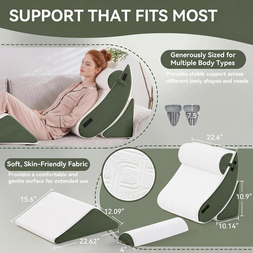 Yosdur 5PCS Wedge Pillow Set for After Surgery, Bed Orthopedic Pillow for Sleeping, Memory Foam Back Pillow for and Acid Reflux, Adju…