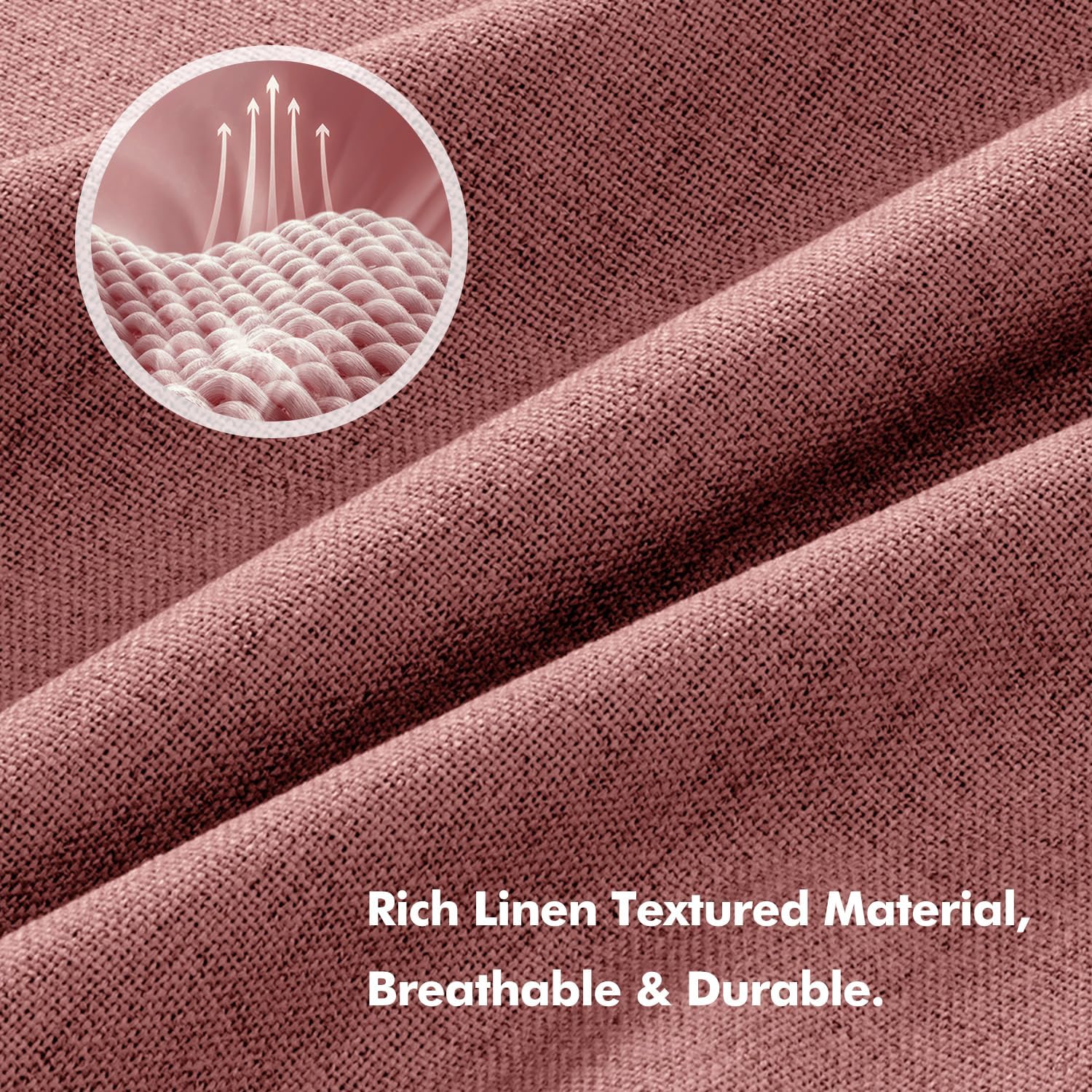 Miulee 100% Blackout Linen Curtains for Bedroom, Dusty Rose Solid Luxury Decor Thermal Insulation Room Darkening Drapes for Living Room Nur…