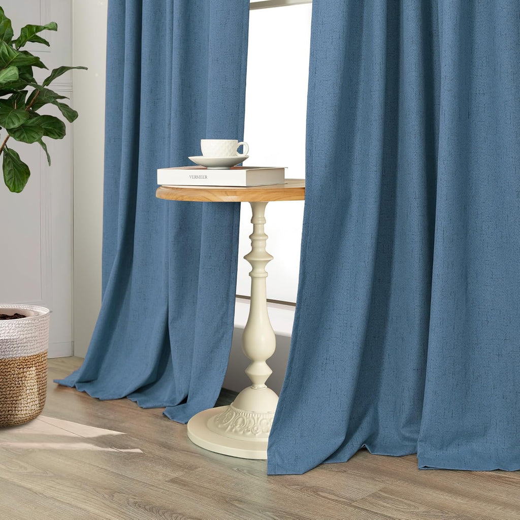 Pitalk Denim Blue Blackout Curtains & Drapes 84 Inch Length 2 Panels Set Faux Linen 100% Black Out Room Darkening Soundproof Country Blue C…