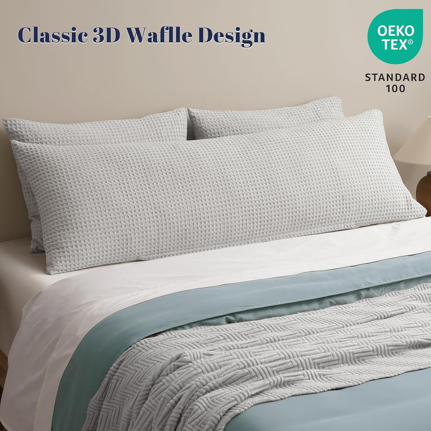 Phf Ultra Soft Waffle Weave Body Pillowcase with Zipper, No Insert, 1Pack 20" x 54" Pillow Sham, Breathable & Skin-Friendly Body Pillow cas…
