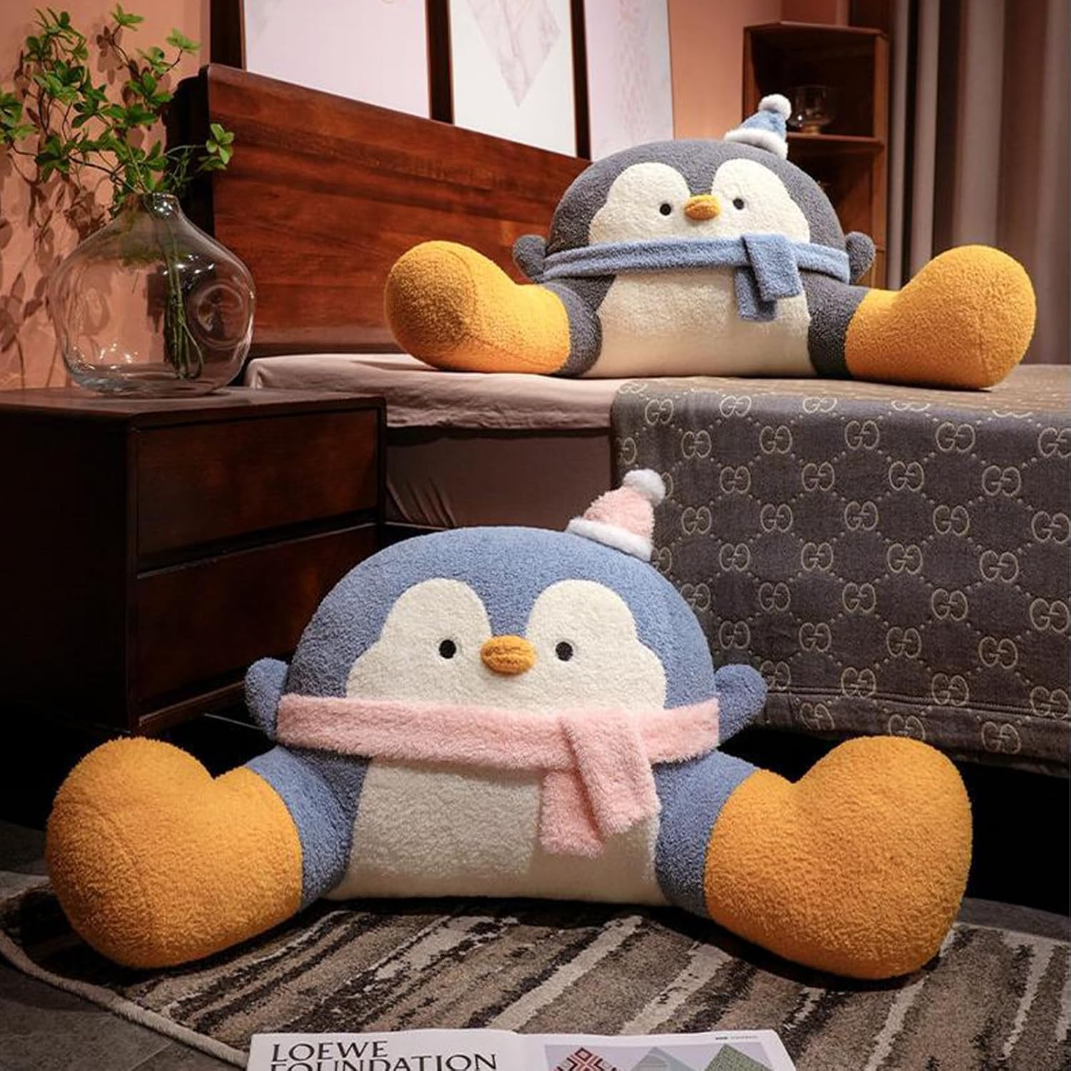 WLLYXUS Reading Pillow for Bed, Backrest Pillow for Sitting in Bed, Back Support Cushion, Penguin Reading Pillow for Sofa (Blue, L: 31…