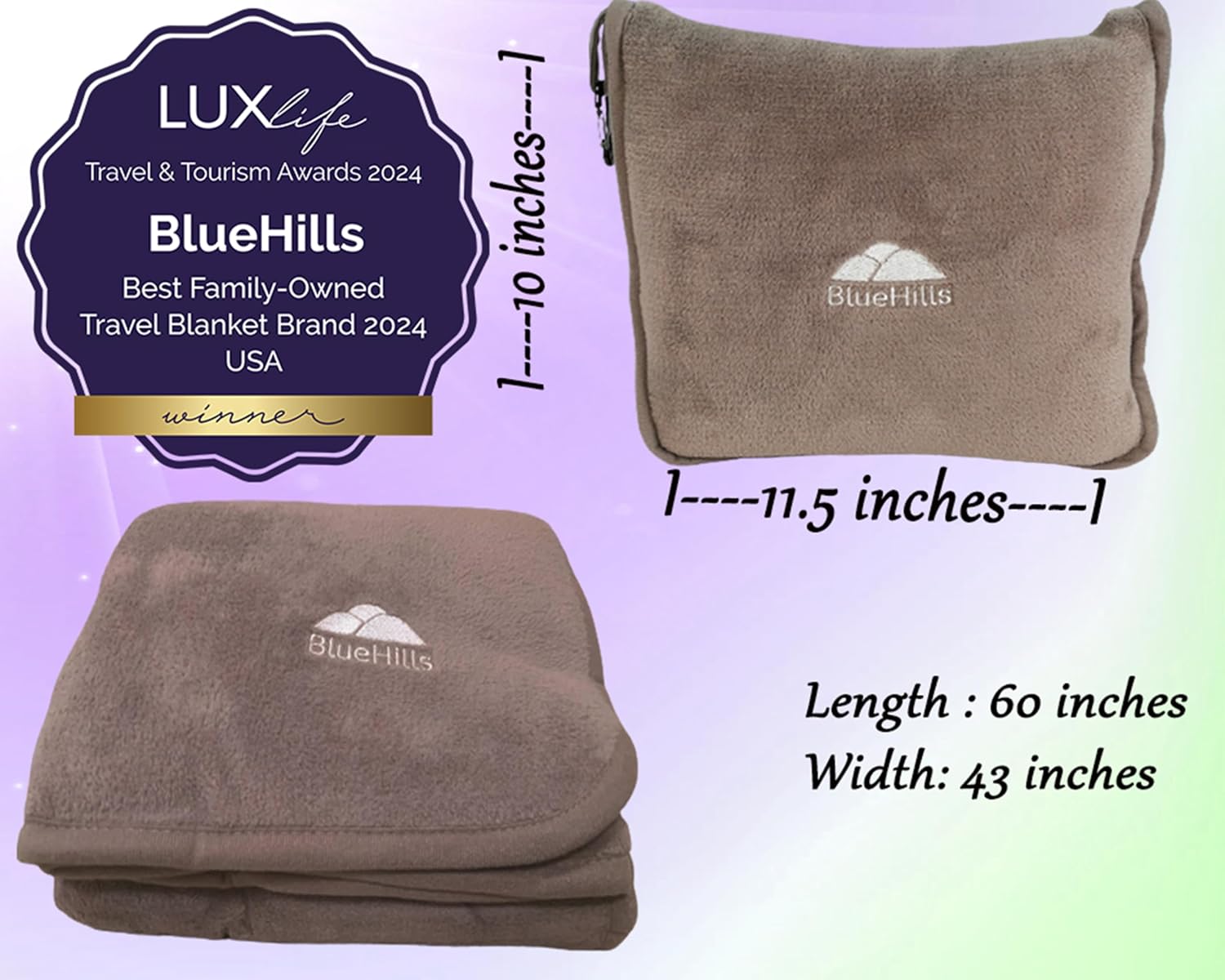 BlueHills Premium Soft Travel Blanket Pillow Airplane Flight Blanket Throw in Soft Bag Pillow case with Luggage Belt & Backpack Clip…