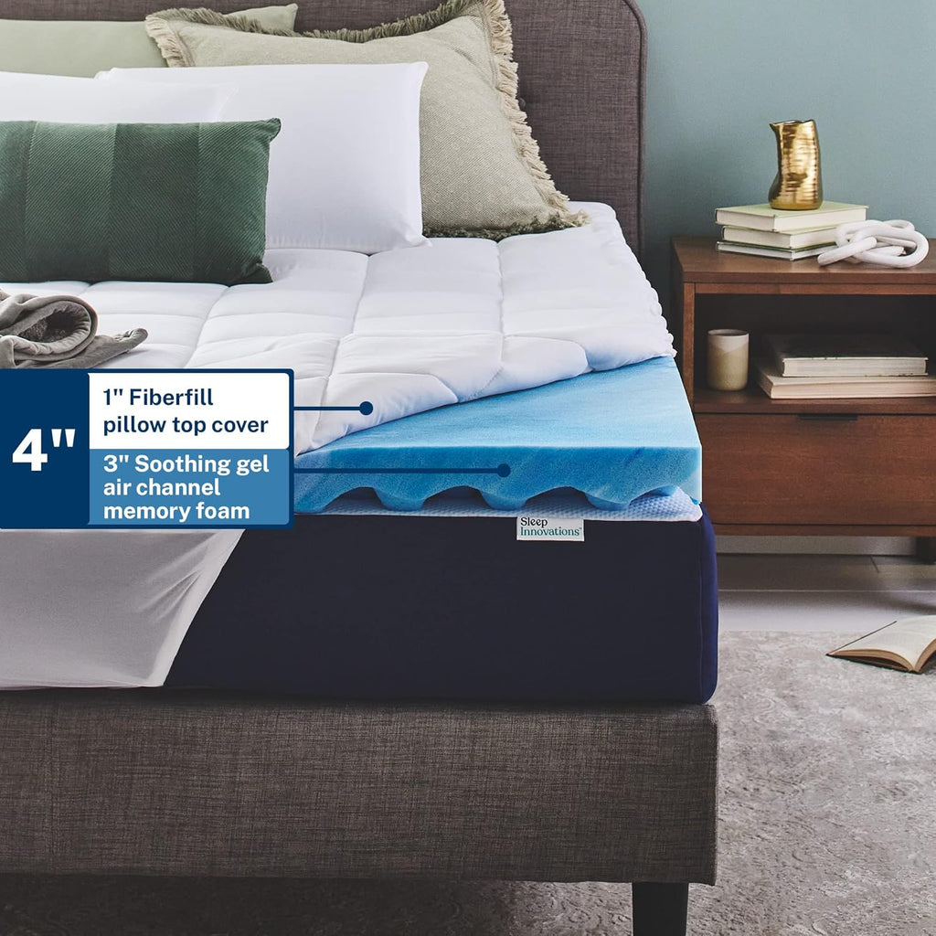 Sleep Innovations Dual Layer 4 Inch Memory Foam Mattress Topper, California King Size, Ultra Soft Support, 3 Inch Cooling Gel Memory Foam…