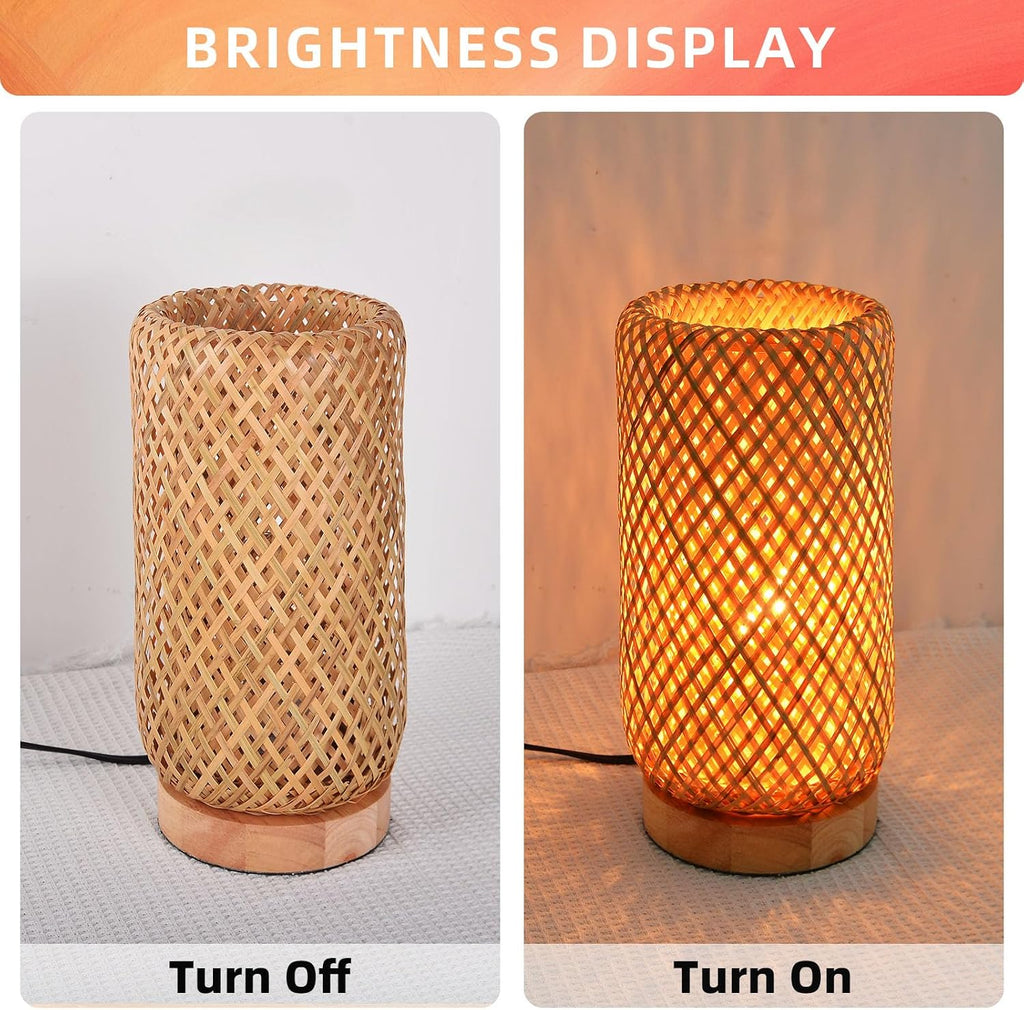 Arturesthome Bamboo Desk Light Woven Boho Beside Lamp Vintage Wicker Wooden Nightstand Lamp for Living Room, Kids Room, Nursery Room Decor