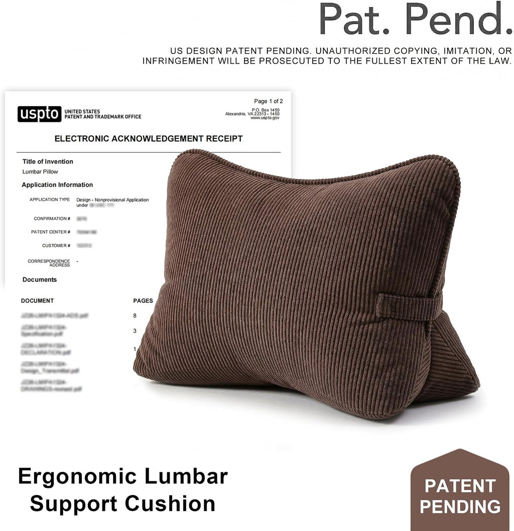 Ailuteie Pat. Pend. Corduroy Lumbar Support Pillow for Recliner, Sitting & Relaxing, Triangle Cushion for Sofa, Couch or Bed, Reading Pillo…