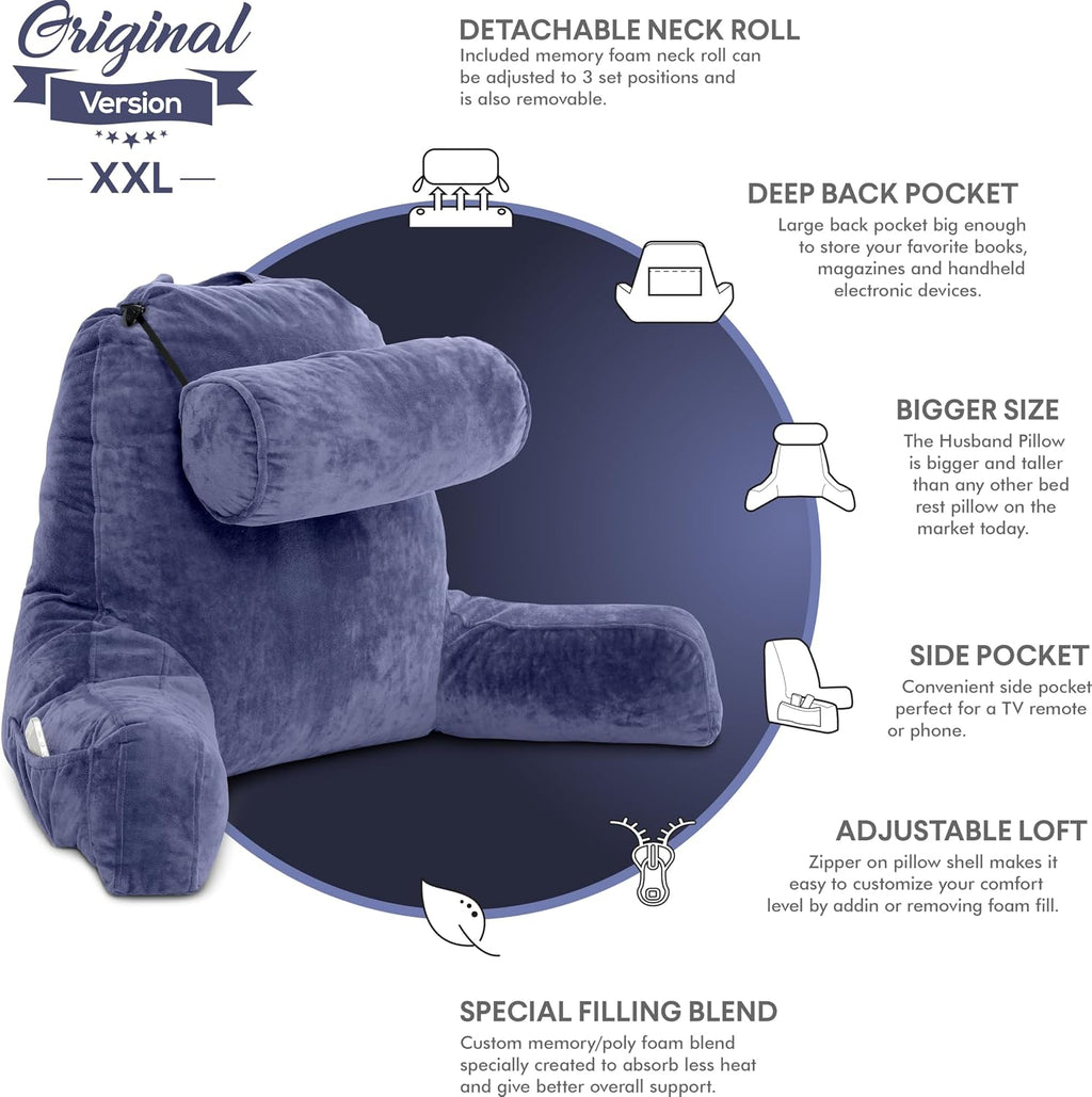 Husband Pillow XXL The Original for Adults - 30" Tall Backrest for Sitting Up in Bed - Firm Support Reading & Bed Rest Pillows for…