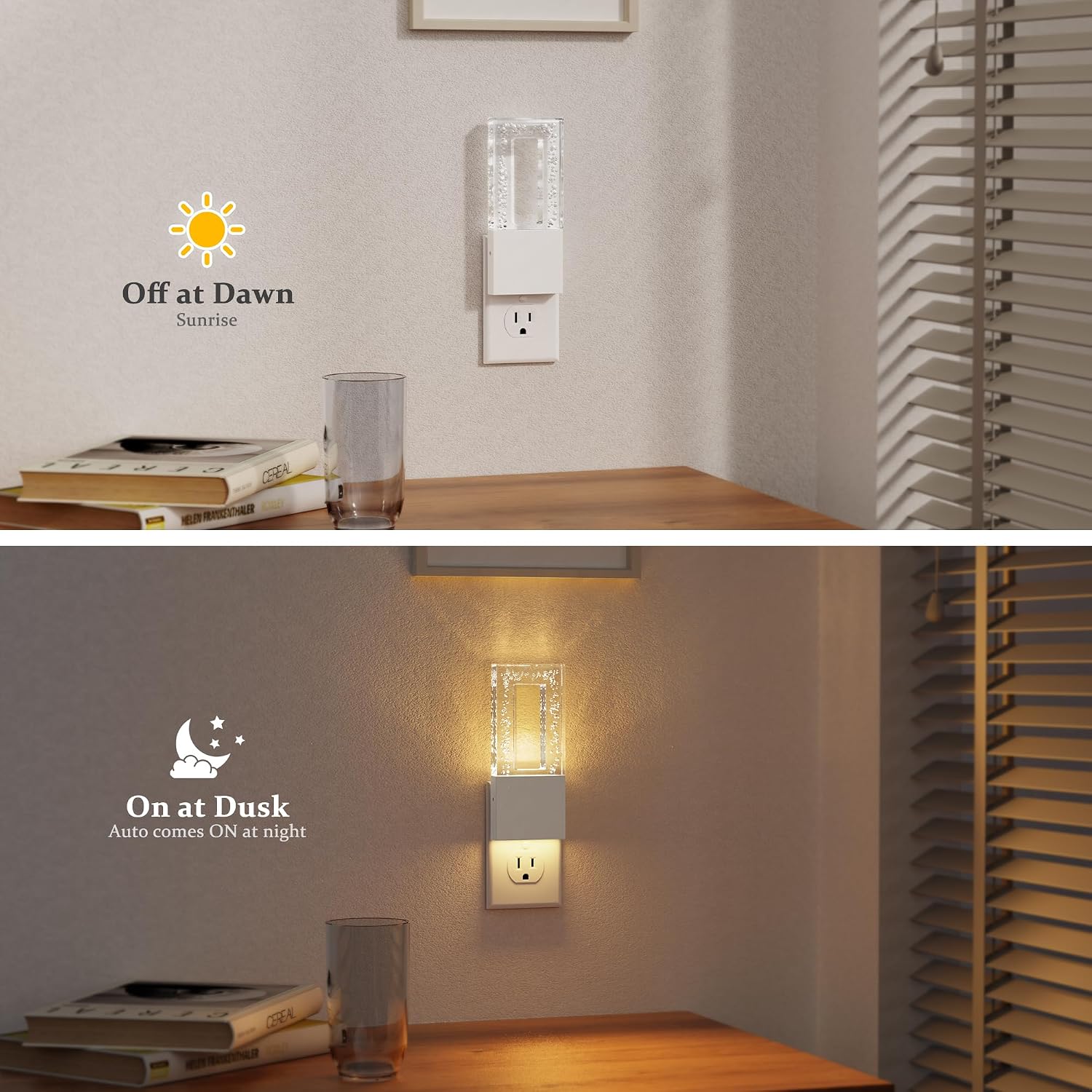 JandCase Night Lights Plug into Wall, Dusk to Dawn Sensor, 3000K Soft White LED, Acrylic Bubble Design, 0-100lm Adjustable Brightness…