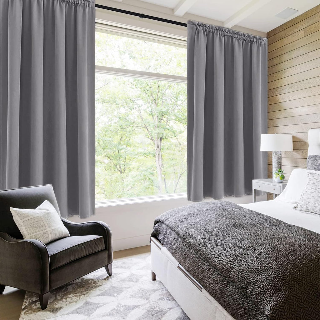 Dwcn Grey Room Darkening Blackout Curtains - Thermal Insulated Privacy Energy Saving Window Curtain Drapes 52 x 63 inch Length, Set of 2 Be…