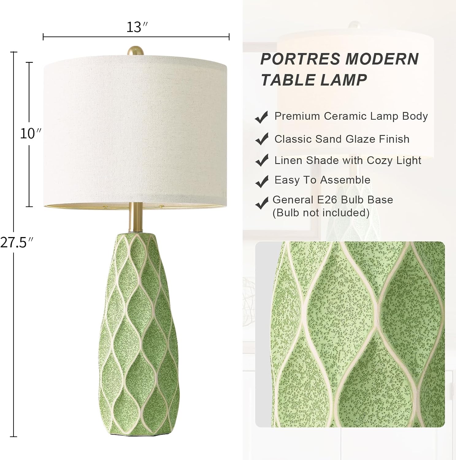 27.5" Ceramic Table Lamps for Living Room Bedroom Lamps Set of 2 Modern Boho Bedside Lamps Night Stands Farmhouse Vintage Large…