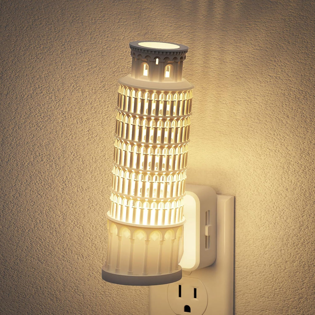 JandCase Night Lights Plug into Wall,3D Printed Leaning Tower of Pisa Night Light,3000K Plug in Nightlight with Dusk to Dawn…