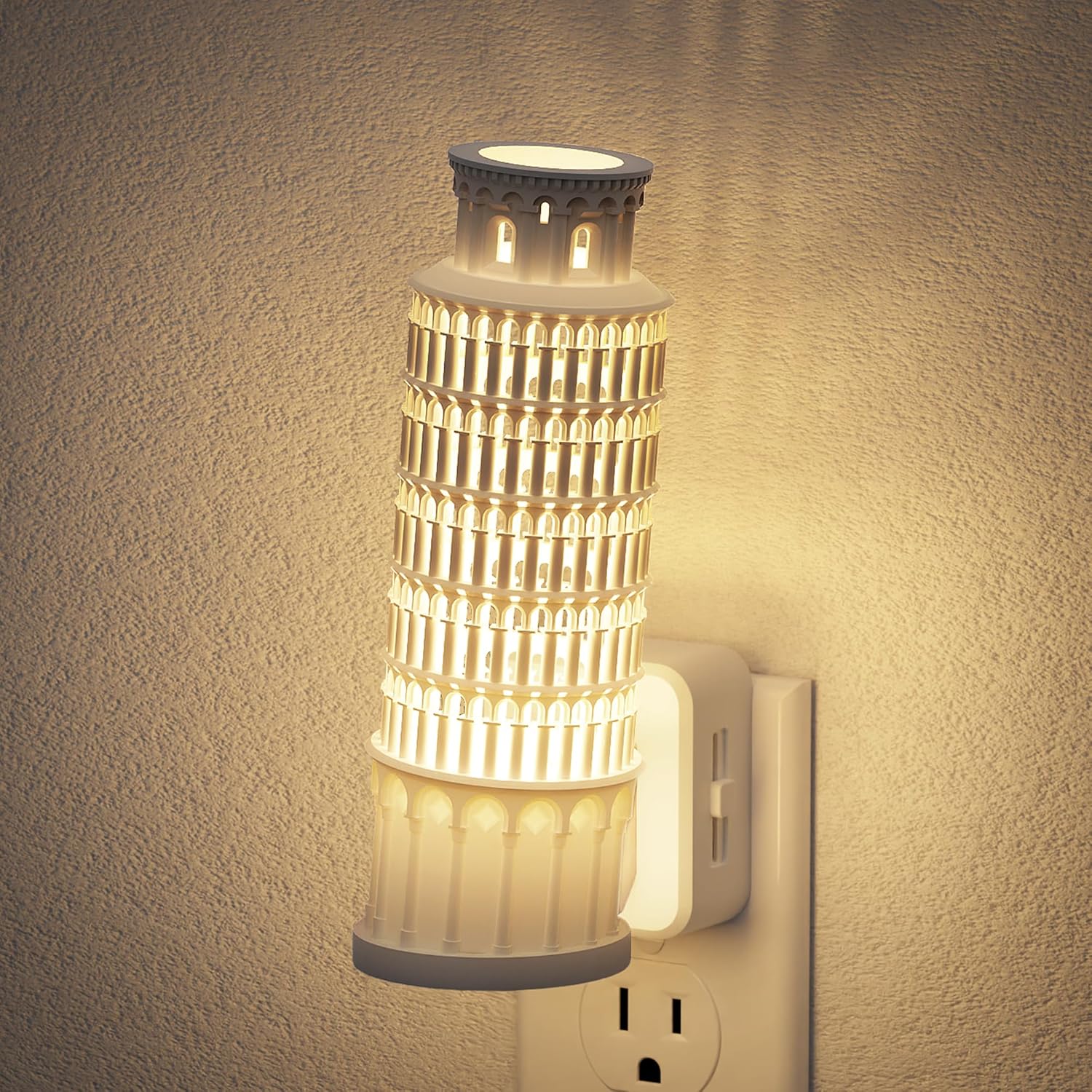 JandCase Night Lights Plug into Wall,3D Printed Leaning Tower of Pisa Night Light,3000K Plug in Nightlight with Dusk to Dawn…
