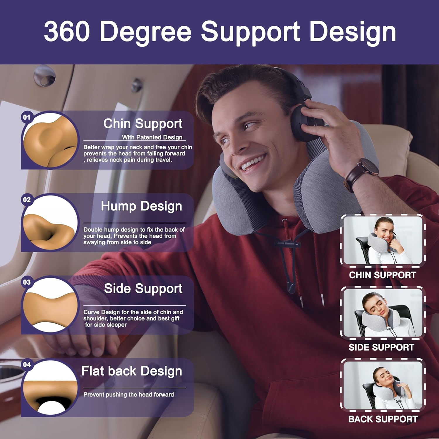 napfun Neck Pillow for Traveling, Upgraded Travel Neck Pillow for Airplane 100% Pure Memory Foam Travel Pillow for Flight Headrest Sleep…