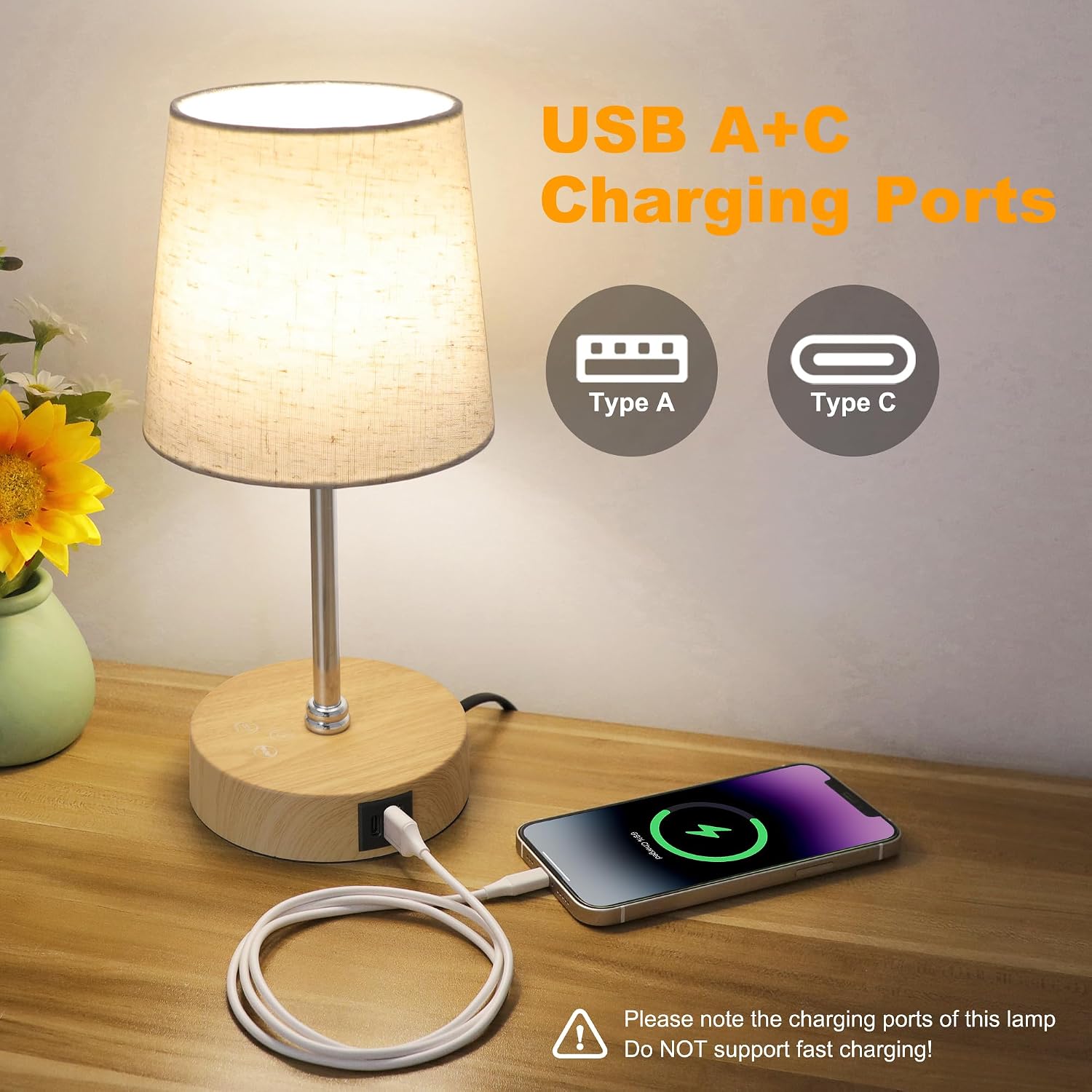 Ascher Small Bedside Table lamp Set of 2, RGB Color Changing Lamps, 3 Color Temperatures, Stepless Dimmable, Nightstand Lamp with USB C+A…