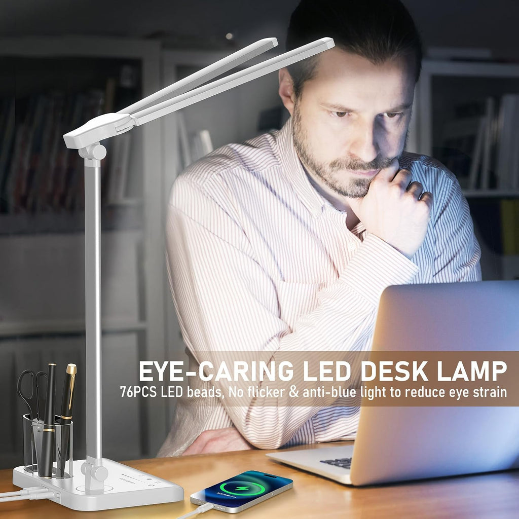 LED Desk Lamp Dimmable Table Lamp with USB Charging Port, 50 Lighting Modes, Adjustable Foldable Dual Swing Arm Architect Desk Lamp for…