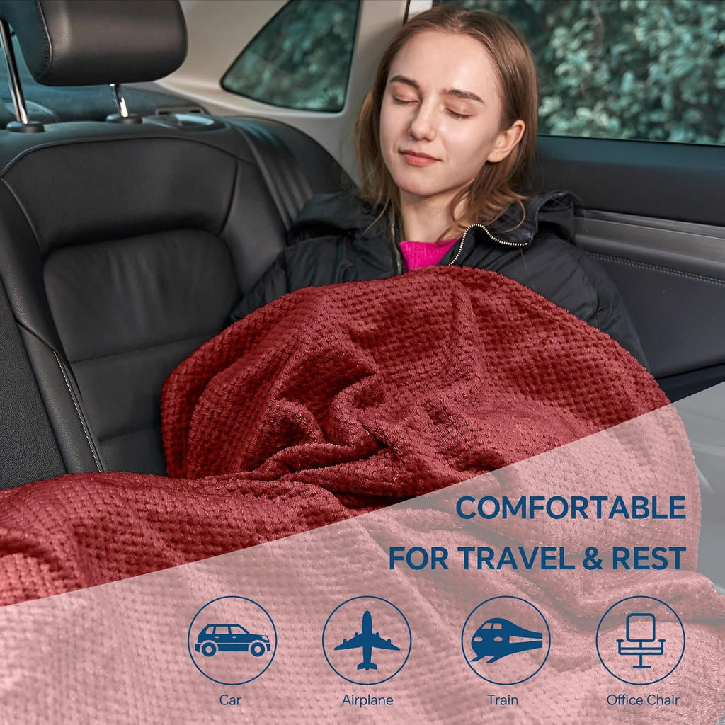 Bedelite Travel Blanket with Bag, Ultra-Soft Jacquard Fleece Blanket with Luggage Sleeve & Backpack Clip, Airplane Blanket Travel Essential…