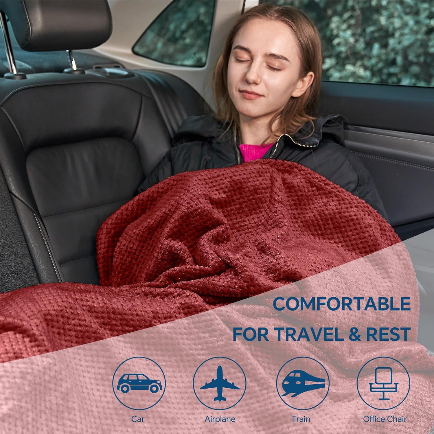 Bedelite Travel Blanket with Bag, Ultra-Soft Jacquard Fleece Blanket with Luggage Sleeve & Backpack Clip, Airplane Blanket Travel Essential…