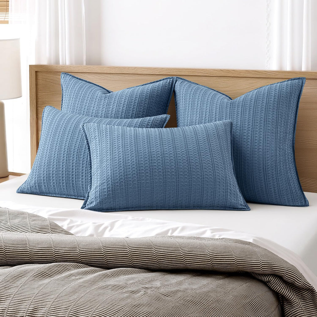 Set of 2 Decorative 100% Cotton Waffle Euro Sham Pillow Covers 26x26, Neutral Coastal Throw Pillows Weave European Cushion Cases for…