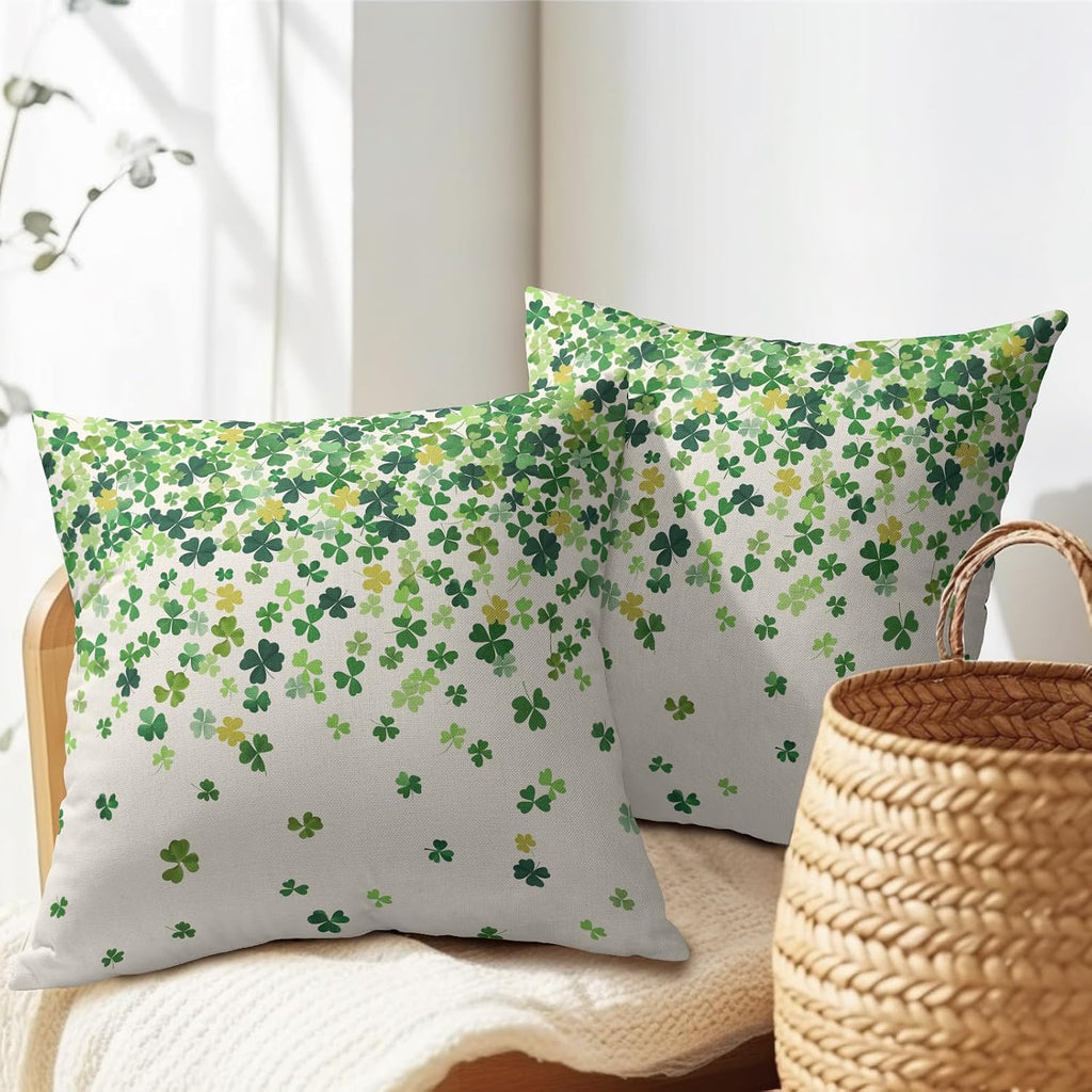 Granbey St. Patrick's Day Pillowcase 16x16 Inch 2 Pack Shamrocks Lucky Clover Throw Pillow Covers Saint Patrick Day Spring Cotton-Linen Squ…