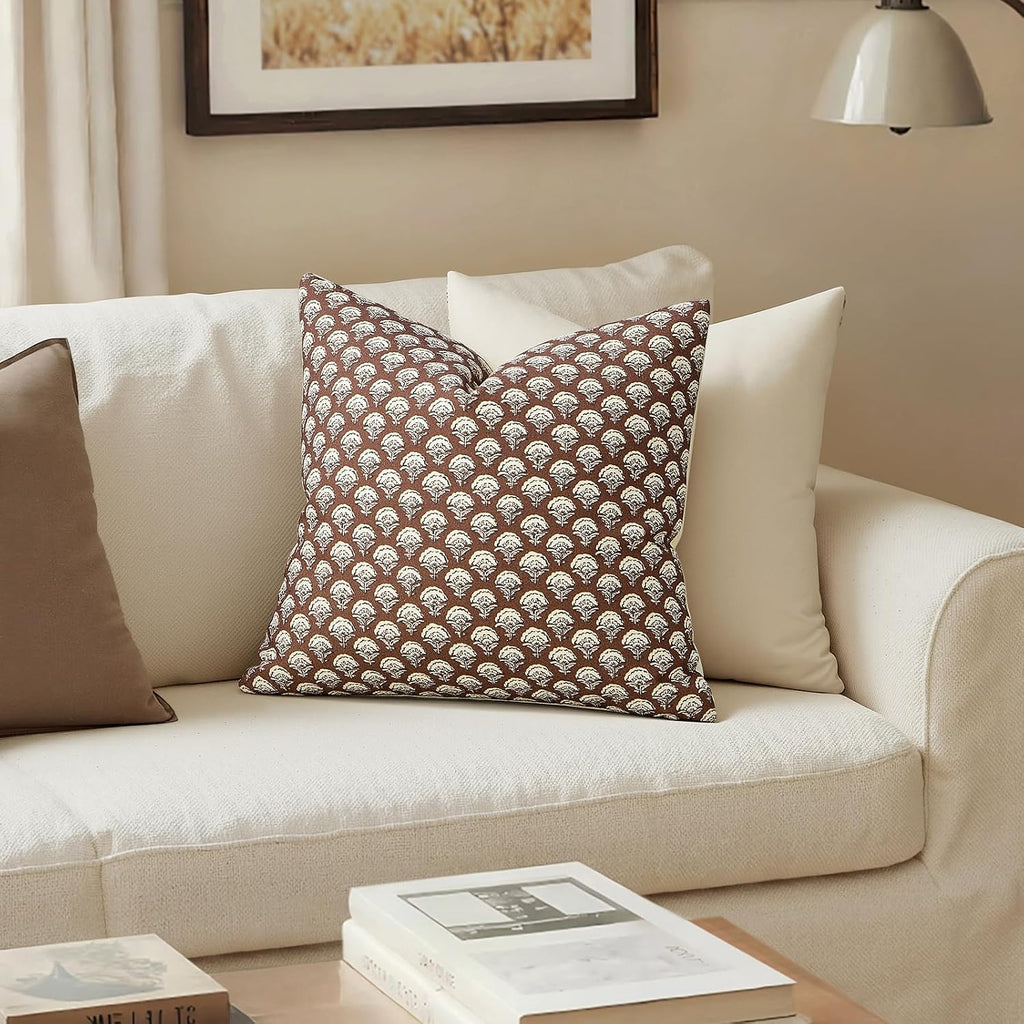 MIULEE Set of 2 Decorative Floral Pillow Covers Neutral Vintage Throw Pillows Block Print Boho Farmhouse Cushion Covers for Modern Spring…