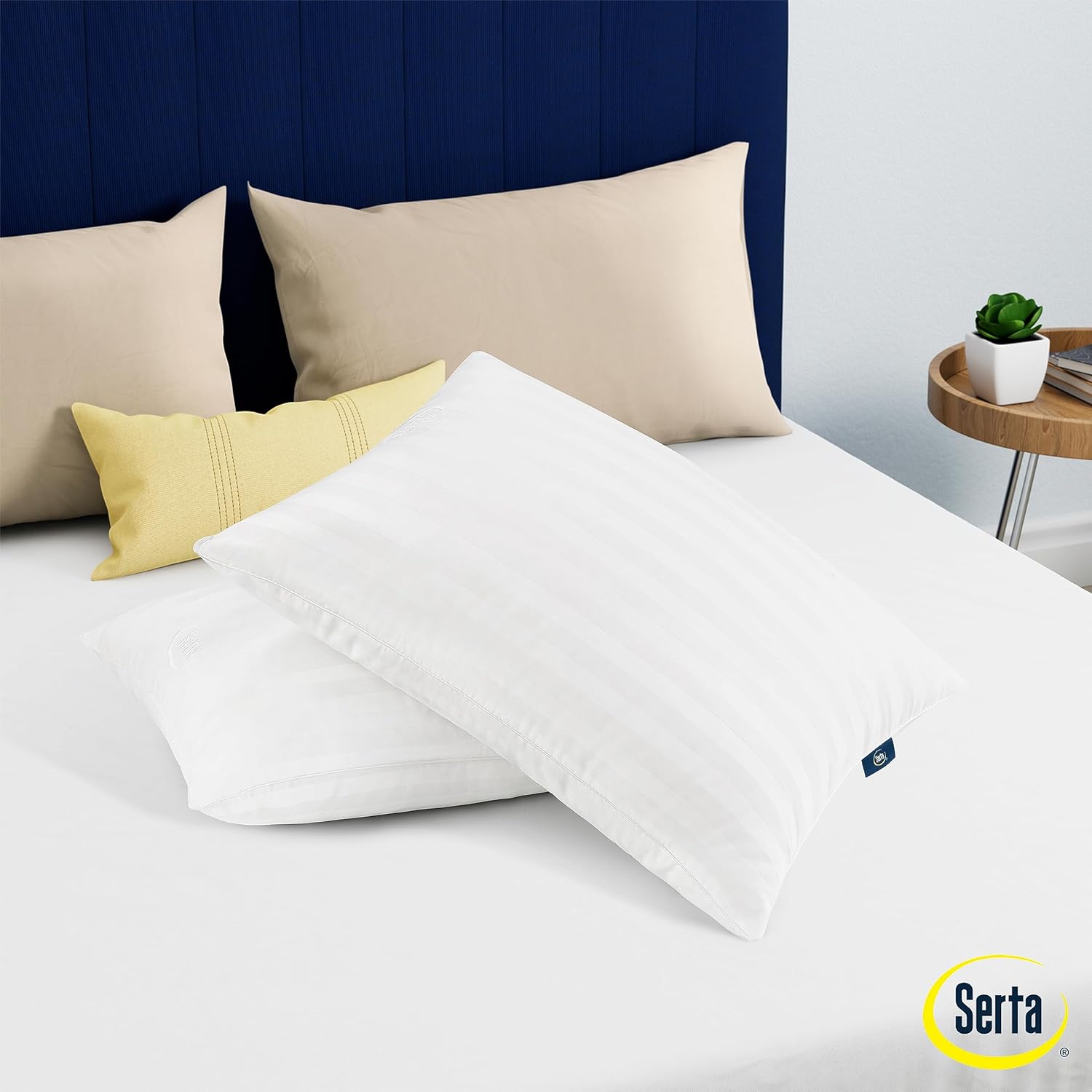 Serta Won't Go Flat Down Alternative Bed Pillows, Extra Life Foam Core with Medium Support, Perfect for Back, Stomach or Side Sleepers (2 P…