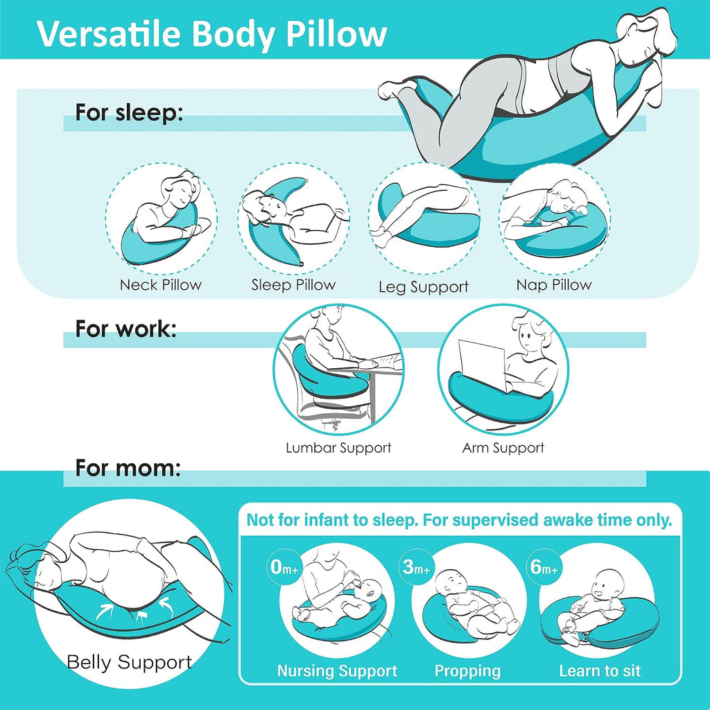 BYRIVER 43" Mint Green Blue Cooling Body Pillow for Adults Women Men, Side Sleeping Pregnancy Leg Support Pillow (XL)