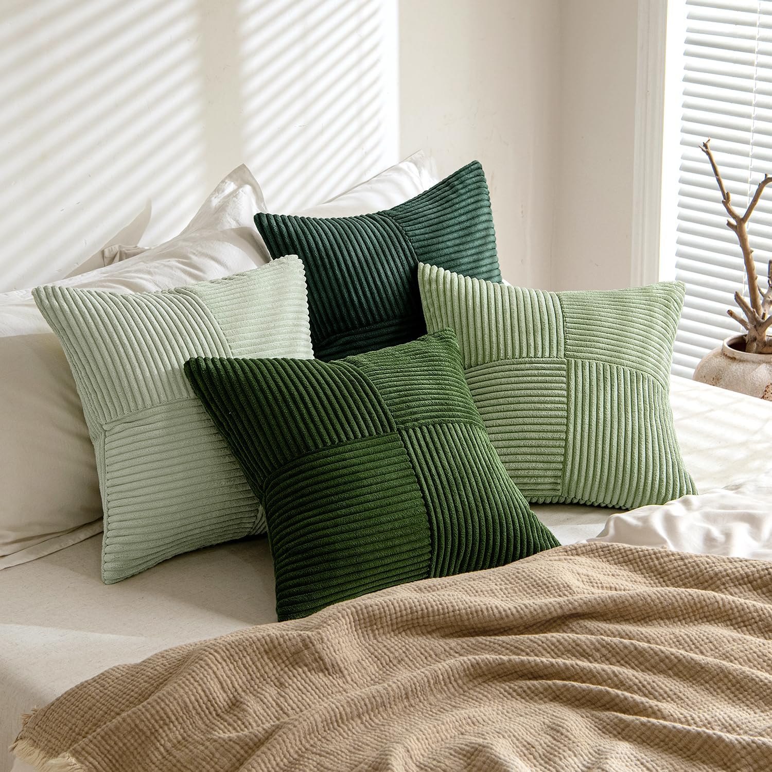 Miulee Spring Green Decorative Throw Pillow Covers 24x24 Inch Set of 4 Boho Farmhouse Cushion Covers Mordern Nordic Pillow Cases Soft Cordu…