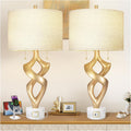 Scenekoy Sculptural Resin Table Lamp Set of 2 with USB Ports for Bedroom Living Room, 31” Big Gold Leaf Marble Base Bedside Lamps, Pull…