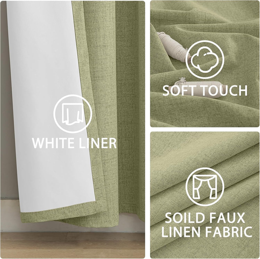 Yakamok Linen Sage Curtains 100% Blackout 84 Inches Long, Room Darkening Textured Drapes for Living Room Thermal Grommet Bedroom Curtains 2…