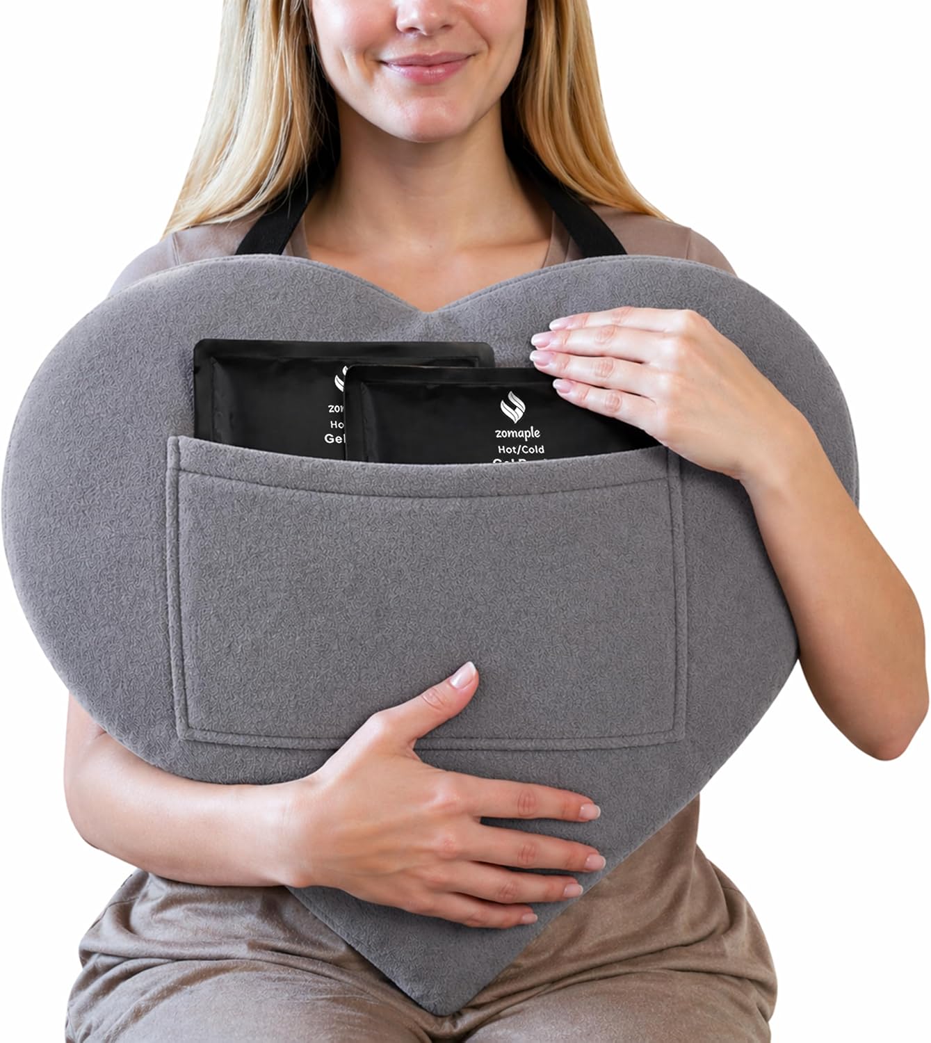 Zomaple Open Heart Surgery Pillow + 2 Gel Pack, Grey – Eases Chest Pressure for Calmer Rides & Rest – Hot/Cold Comfort, Torso Support…