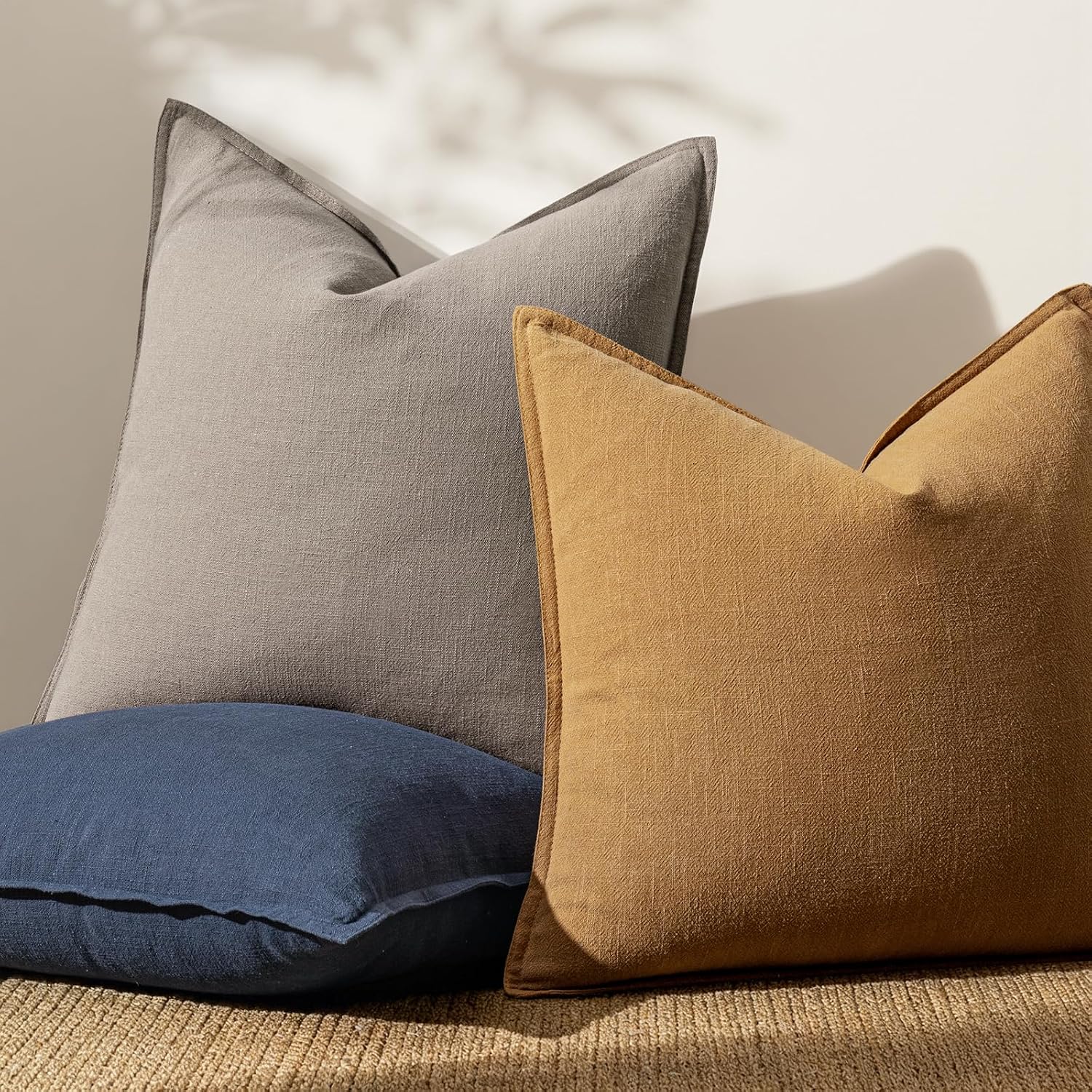 Anroduo Pack of 2 Decorative Linen Pillow Covers Camel Brown Neutral Farmhouse Boho Soild Cushion Case Soft Accent Pillowcase for Couch Sof…